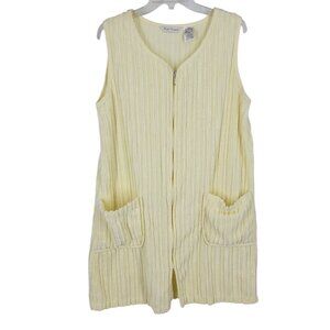 VTG Textured Robe House Dress Yellow Ribbed Lounge Duster Pockets Medium
